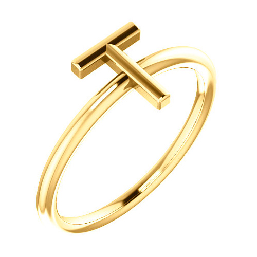 14k Yellow Gold Stackable Initial T Ring