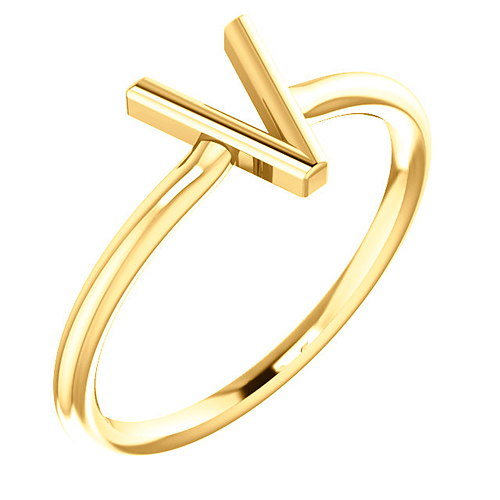 14k Yellow Gold Stackable Initial V Ring