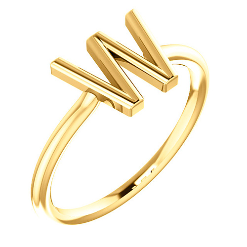 14k Yellow Gold Stackable Initial W Ring