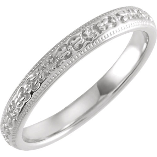 Platinum Floral Patterned Wedding Band 3mm
