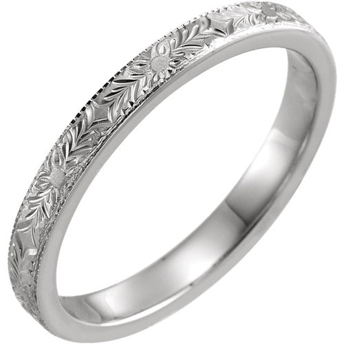 14k White Gold Floral Engraved Wedding Band 2.5mm JJ52043W