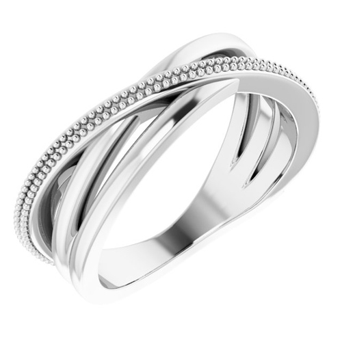 Sterling Silver Beaded Criss-Cross Ring