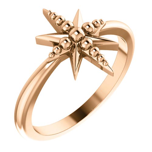 14k Rose Gold Beaded Starburst Ring with Eight Points
