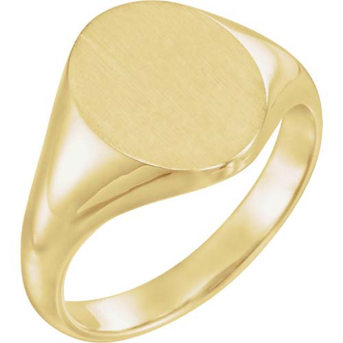 14k Yellow Gold Ladies' Oval Signet Ring with Solid Back 12x10mm JJ5543Y
