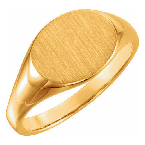 14k Yellow Gold Solid Back Oval Signet Ring 11 x 9mm 