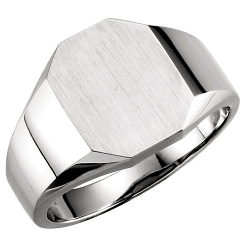 14k White Gold Octagonal Signet Ring 11mm x 9mm