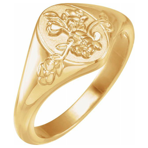 14k Yellow Gold Oval Floral Signet Ring