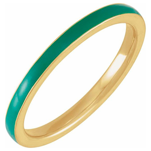 14k Yellow Gold Green Enamel Stackable Ring Size 7