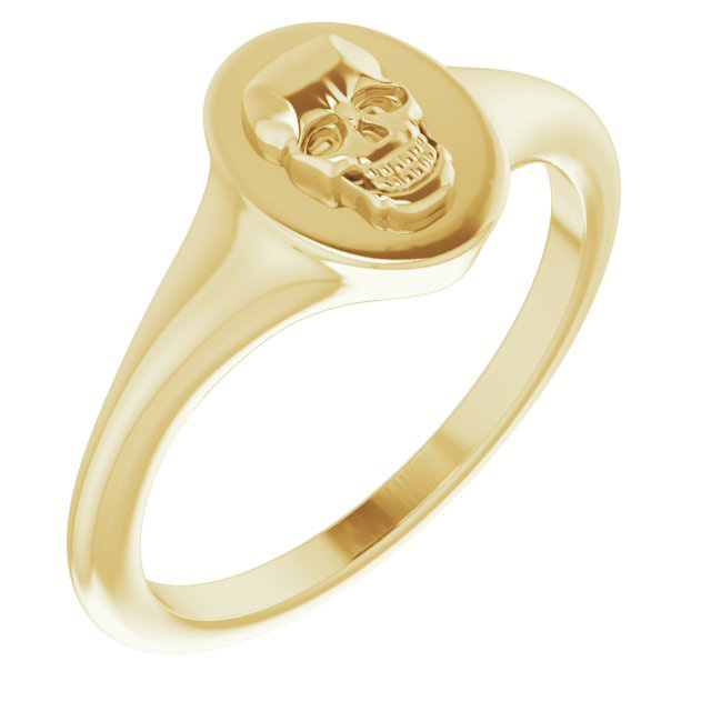 14k Yellow Gold Skull Signet Ring