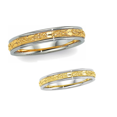 18k Yellow Gold and Platinum 4mm Floral Wedding Band