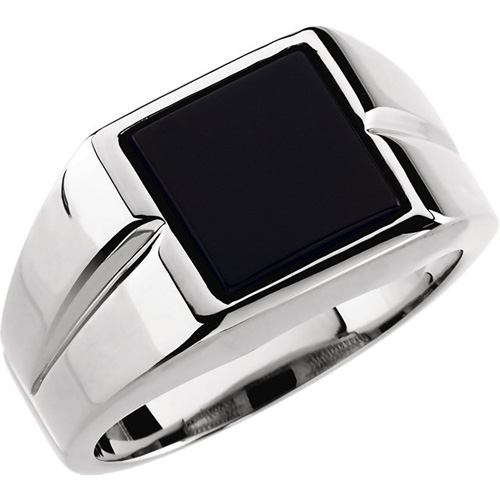 14kt White Gold Men's 10mm Square Onyx Ring