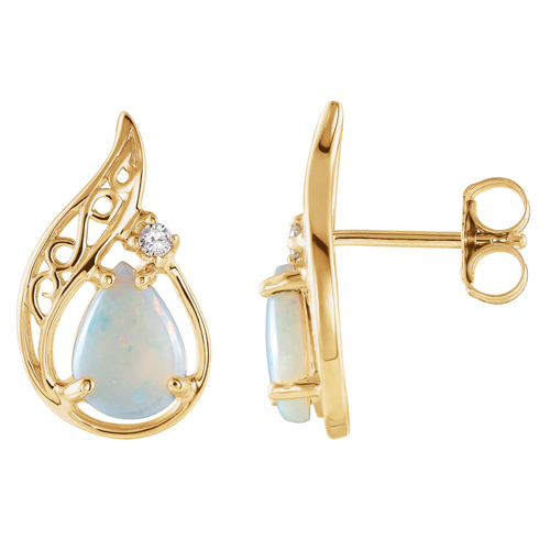 14k Yellow Gold Pear Shaped Opal Earrings with Diamond Accents
