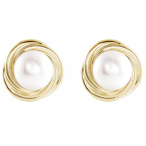 14kt Yellow Gold Knot 6mm Akoya Cultured Pearl Earrings