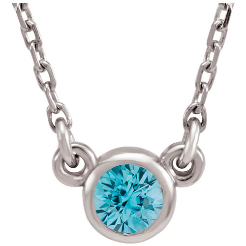 14kt White Gold 2/5 ct Blue Zircon Bezel 18in Necklace