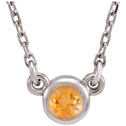 14kt White Gold 1/4 ct Citrine Bezel 18in Necklace