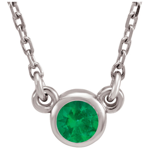 14kt White Gold 1/4 ct Emerald Bezel 18in Necklace