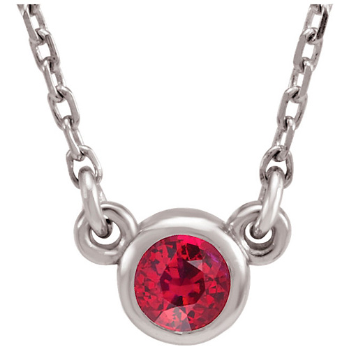14kt White Gold 1/3 ct Ruby Bezel 18in Necklace