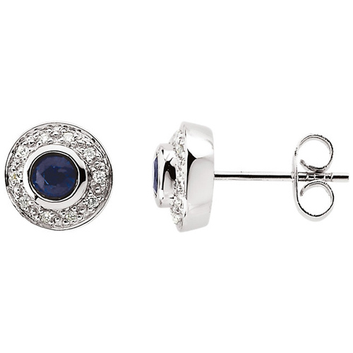 14kt White Gold 1/2 ct Blue Sapphire Earrings with Diamond Accents