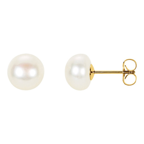 14kt Yellow Gold 8mm Button Freshwater Cultured Pearl Stud Earrings