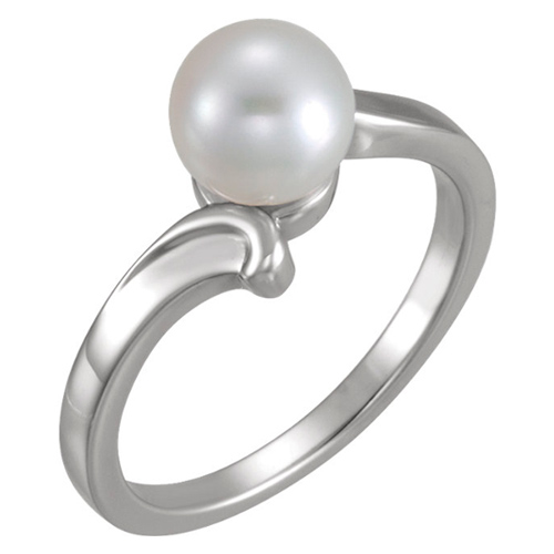 14k White Gold 7mm Freshwater Cultured Pearl Curved Solitaire Ring