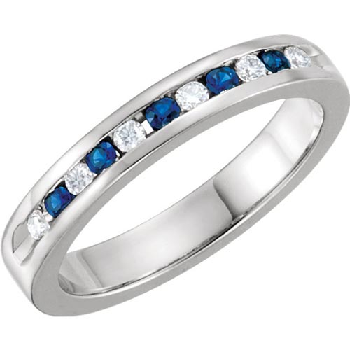 14k White Gold Diamond Sapphire Classic Channel Set Anniversary Band