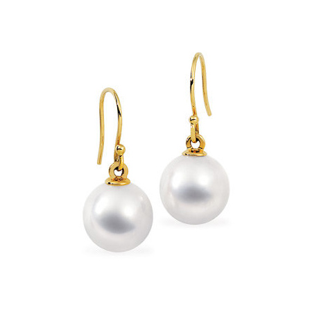 18kt Yellow Gold 12mm Drop Cultured South Sea Pearl Hook Earrings