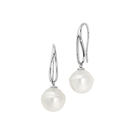 14kt White Gold 12mm Circle Cultured South Sea Pearl Earrings