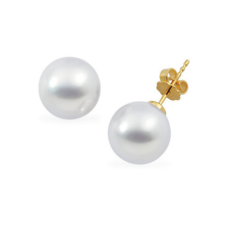 12mm South Sea Cultured Pearl Earrings 18k Yellow Gold