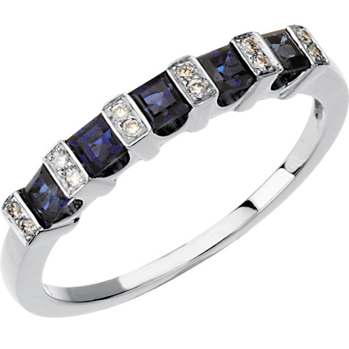 14kt White Gold Sapphire Anniversary Band with Diamond Accents