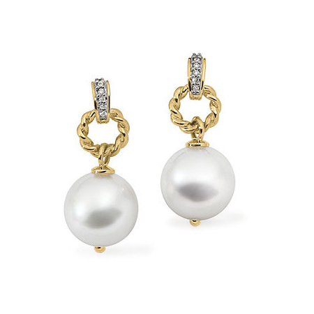 18kt Yellow Gold Braided Diamond 12mm South Sea Pearl Earrings