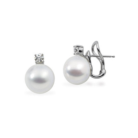 18kt White Gold Diamond Cultured South Sea Pearl Earrings
