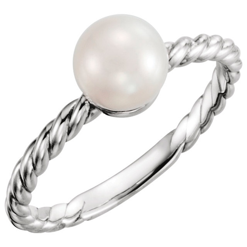 Sterling Silver 6mm Freshwater Cultured Pearl Rope Ring