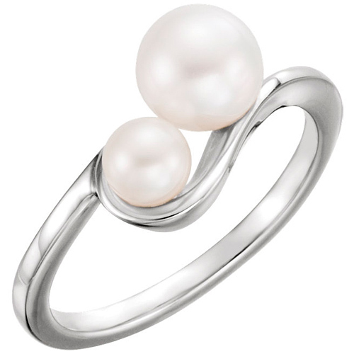 14kt White Gold Two Freshwater Cultured Pearls Ring