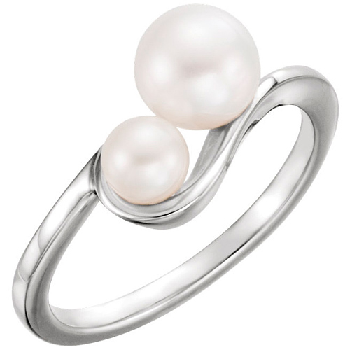 14kt White Gold Toi Et Moi Freshwater Cultured Pearls Ring