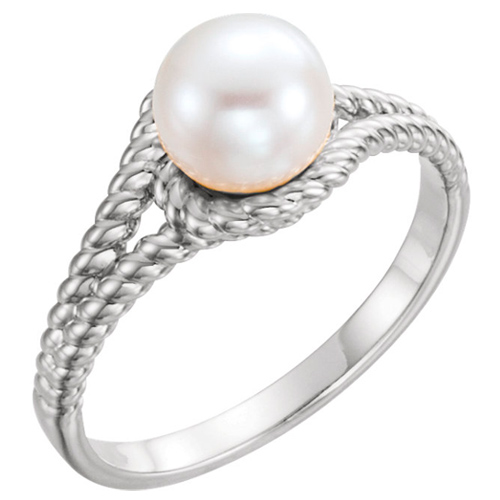 Sterling Silver 7mm Freshwater Cultured Pearl Wrapped Rope Ring