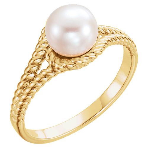 14k Yellow Gold 7mm Freshwater Cultured Pearl Wrapped Rope Ring