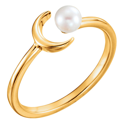 14k Yellow Gold Freshwater Cultured Pearl Crescent Moon Ring