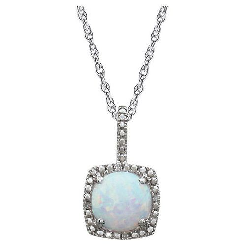 18in Sterling Silver Halo Created Opal and Diamond Necklace