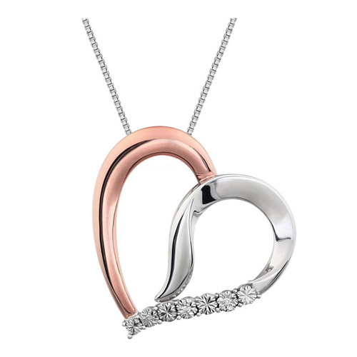 Rose Gold-plated Sterling Silver .02 ct Diamond Heart 18in Necklace
