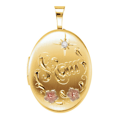 Gold-plated Sterling Silver 3/4in Oval Diamond Mom Locket