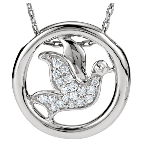 Sterling Silver 1/8 ct tw Diamond Dove 18in Necklace