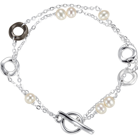 7 1/2in Freshwater Cultured Pearl and Circle Bracelet