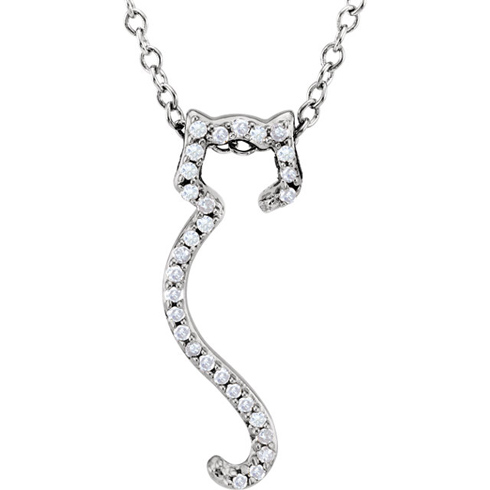 Sterling Silver 1/10 ct Diamond Cat Silhouette 18in Necklace