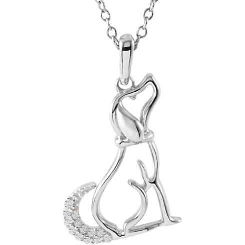Sterling Silver .06 ct Diamond Dog 18in Necklace