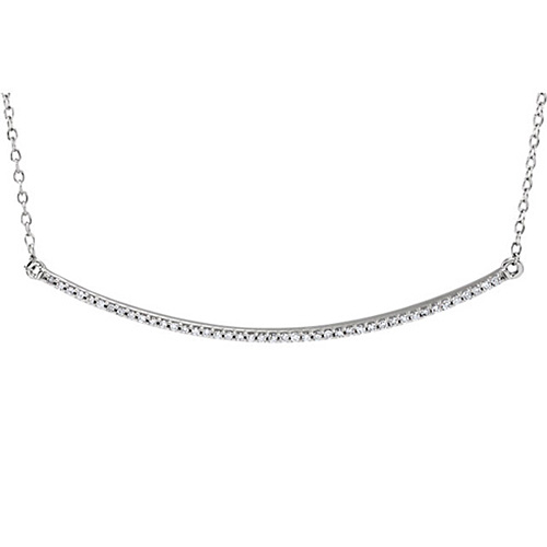 14kt White Gold 1/6 ct Diamond Curved Bar on 18in Necklace