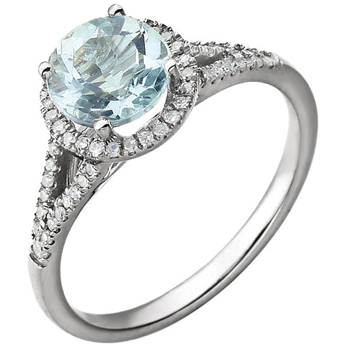 14k White Gold 1.3 ct Aquamarine Ring with 1/5 ct Diamonds