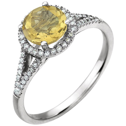 14kt White Gold 1.2 ct Citrine Halo Ring with 1/5 ct Diamonds