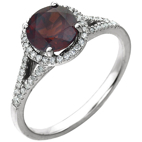 14kt White Gold 1.65 ct Garnet Halo Ring with 1/5 ct Diamonds