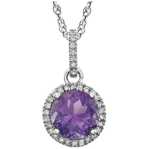 14k White Gold Halo 1.2 ct Amethyst Necklace with Diamonds