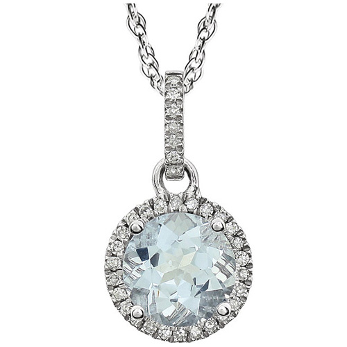 14kt White Gold 1.3 ct Aquamarine 18in Necklace with Diamonds